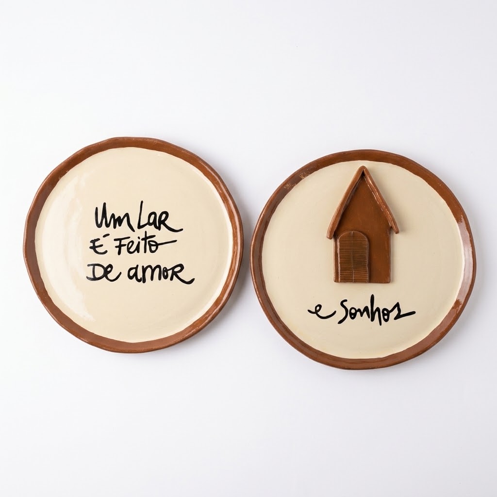 O conjunto se complementa formando a frase "Um Lar É Feito De amor e Sonhos", escrita com uma tipografia cursiva e fluida na cor preta.